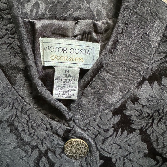 Vintage Victor Costa Occasion Long Black Brocade Jacket Coat Blazer M Medium - Picture 10 of 10
